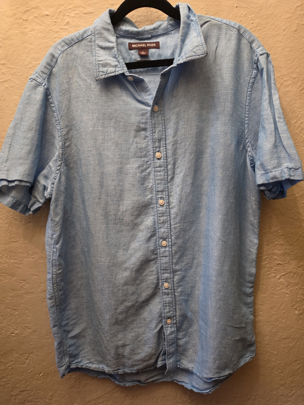 Michael Kors Blue Linen Cotton Chambray Button Down Shirt L Classic Fit